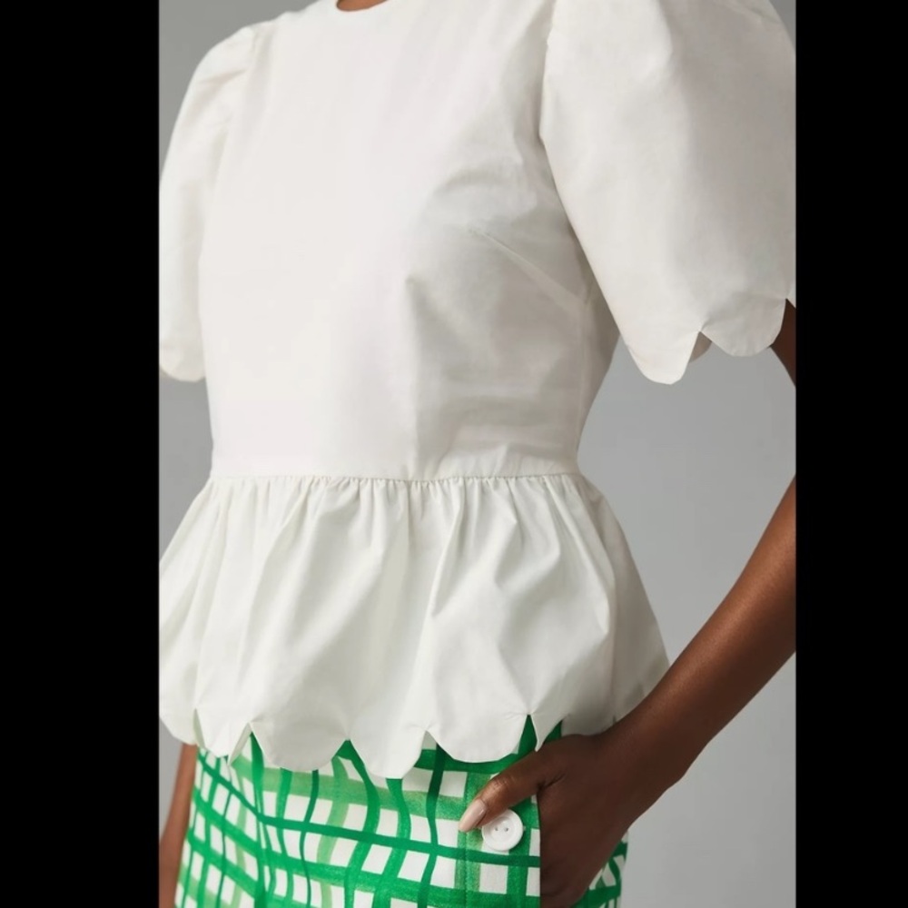 Anthropologie English Factory Puff-Sleeve Scalloped Blouse Small - Picture 5 of 10